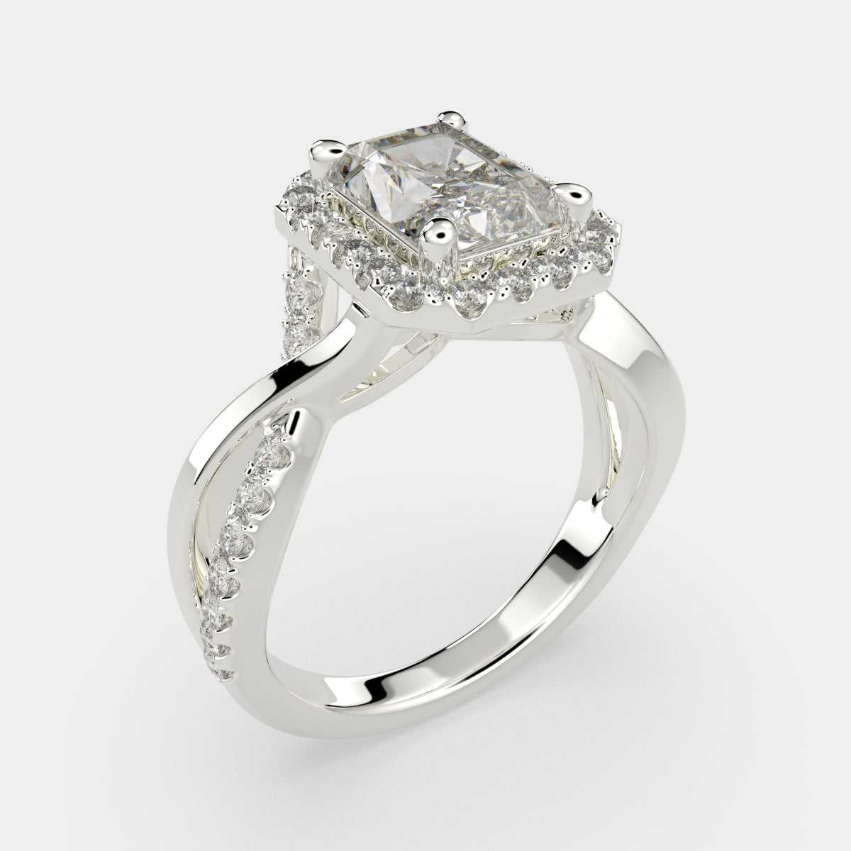 3.35 Carat VS1 D Lab Grown Diamond Halo Pave Split Shank Radiant Ring