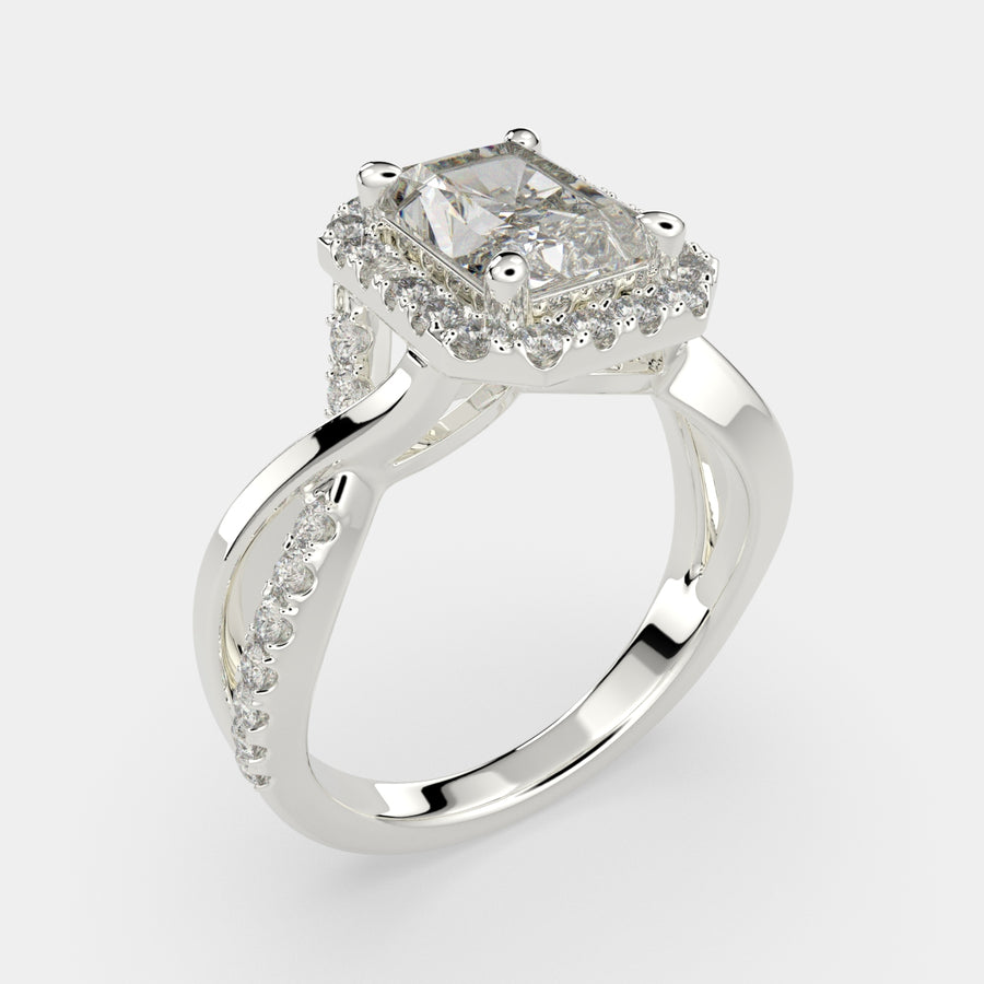 Celestina 3.35 Carat Radiant Cut Halo Pave Split Shank Engagement Ring
