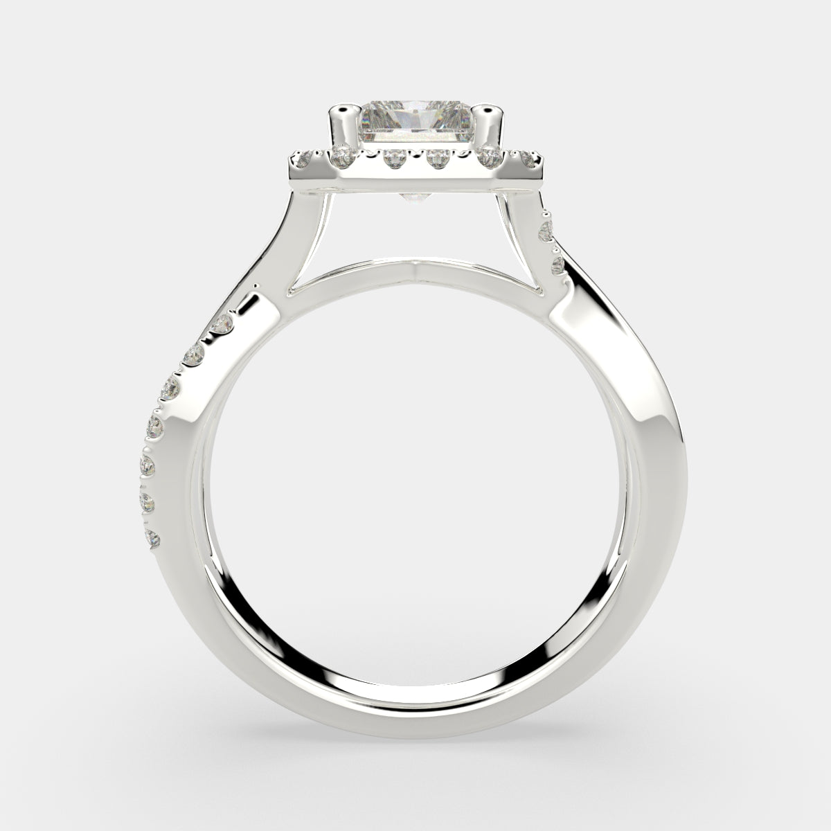 3.35 Carat VS1 D Lab Grown Diamond Halo Pave Split Shank Radiant Ring