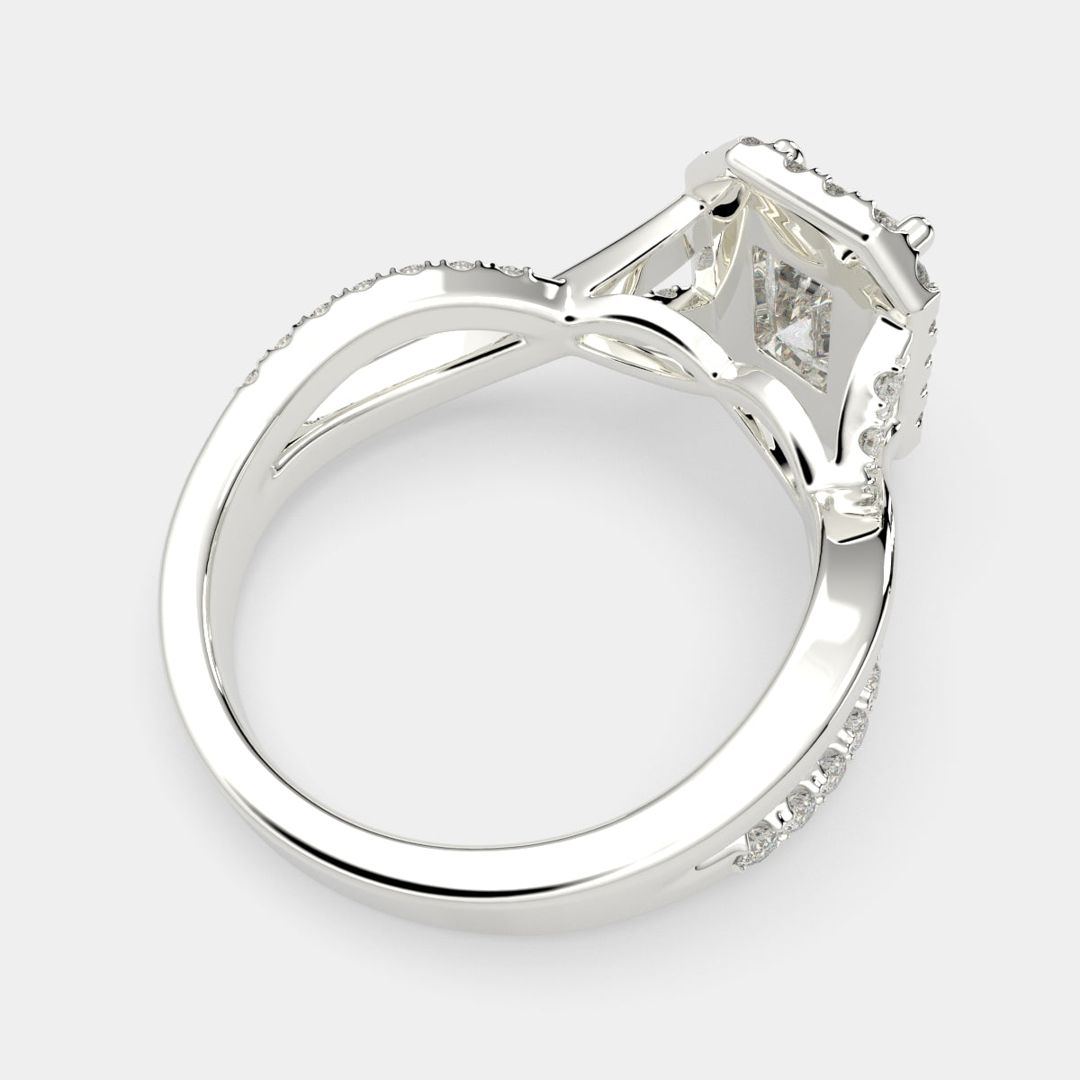 3.35 Carat VS1 D Lab Grown Diamond Halo Pave Split Shank Radiant Ring