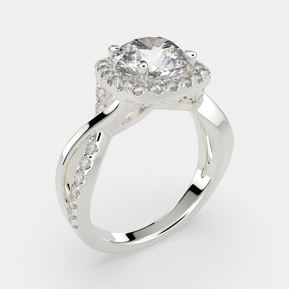 1.35 Carat VS1 D Lab Grown Diamond Halo Pave Split Shank Round Ring
