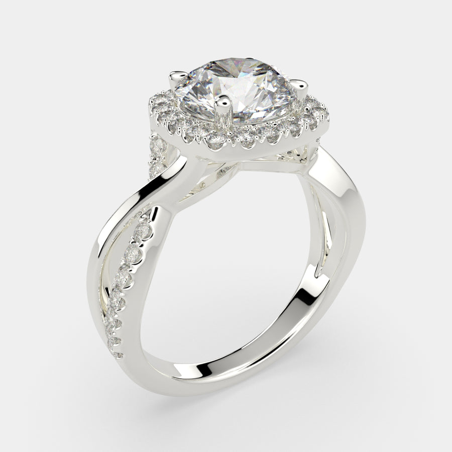 Celestina 3.35 Carat Round Cut Halo Pave Split Shank Engagement Ring