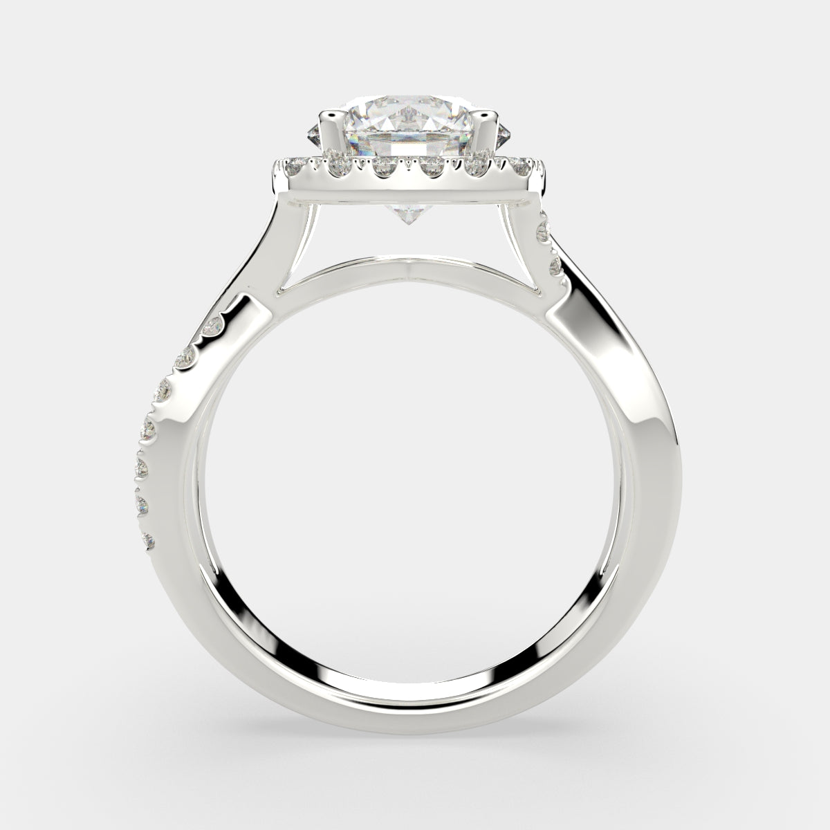 3.35 Carat VS1 D Lab Grown Diamond Halo Pave Split Shank Round Ring