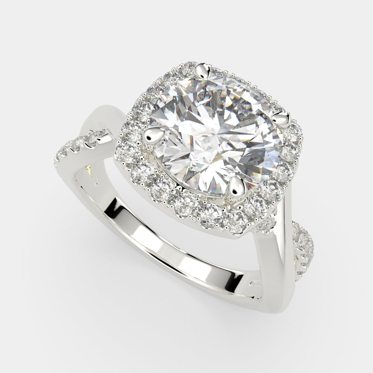 4.35 Carat VS1 D Lab Grown Diamond Halo Pave Split Shank Round Ring