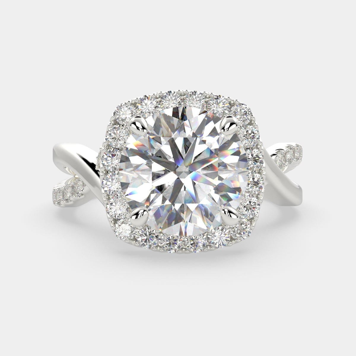 4.35 Carat VS1 D Lab Grown Diamond Halo Pave Split Shank Round Ring