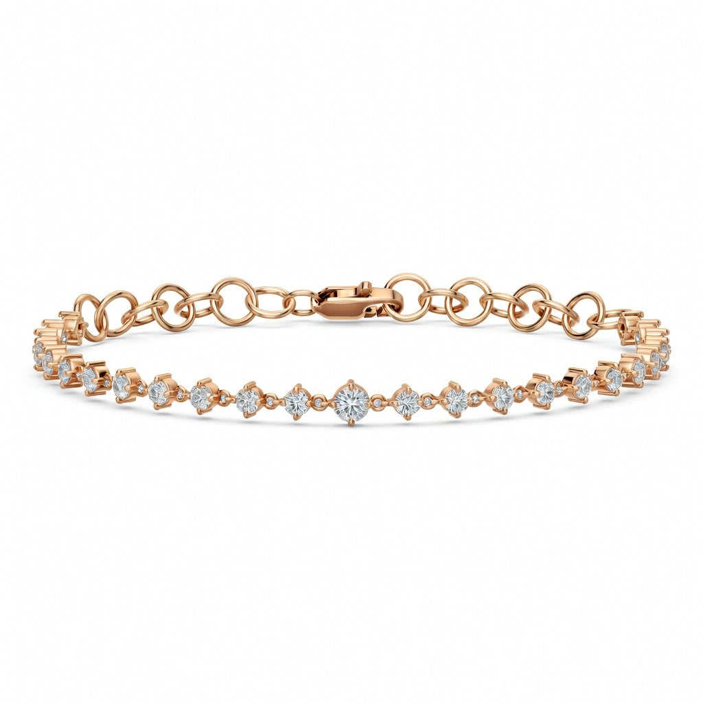 2.44 Carat Round Cut Diamond Chain Bracelet VS1 D F White Gold 14k