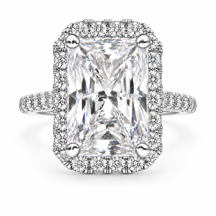 Isadora 7.4 Carat Radiant Cut Halo Pave Engagement Ring