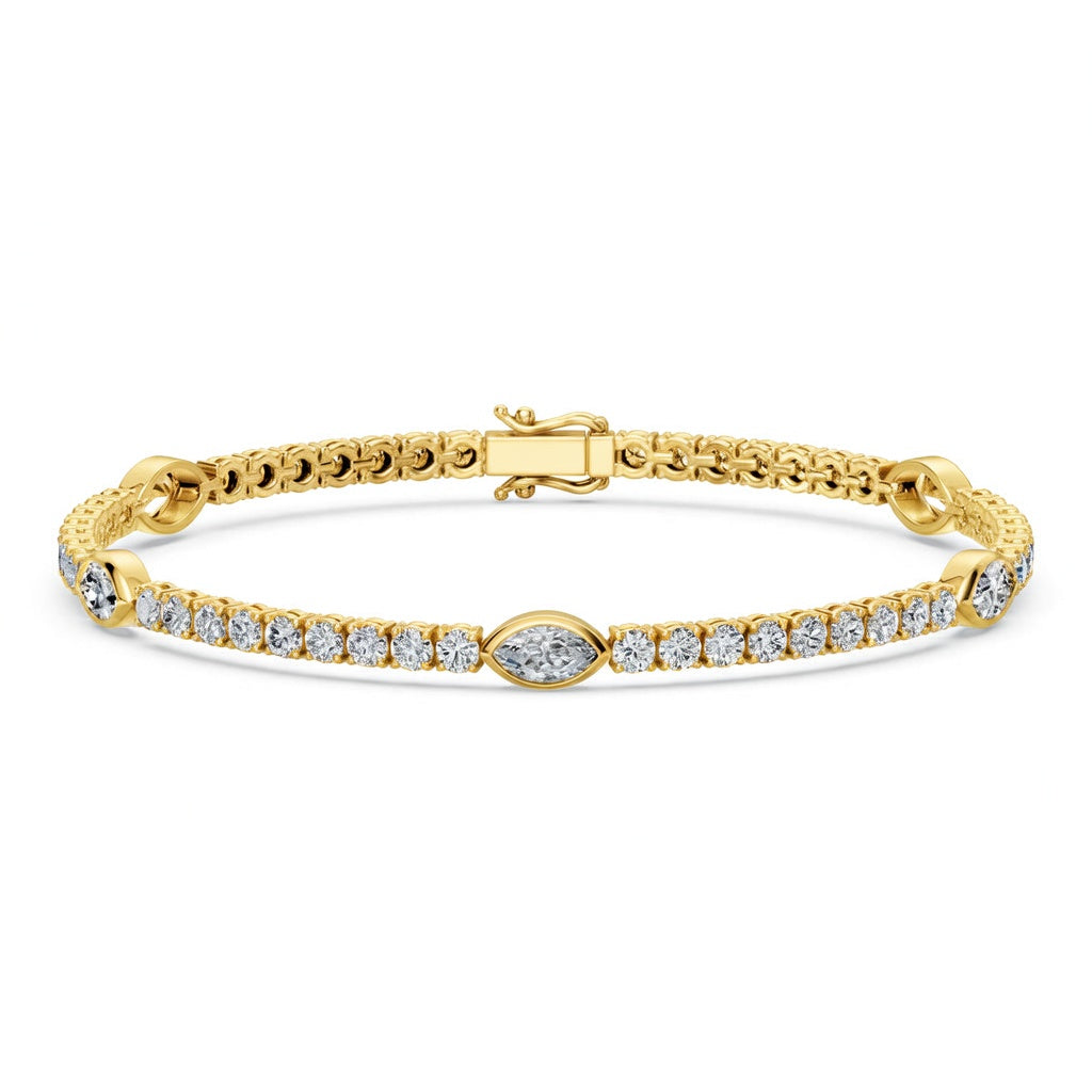 5.95 Carat Marquise Cut Diamond Tennis Bracelet VS1 D F White Gold 14k