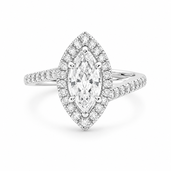 Paloma 1.35 Carat Marquise Cut Pave Halo Engagement Ring