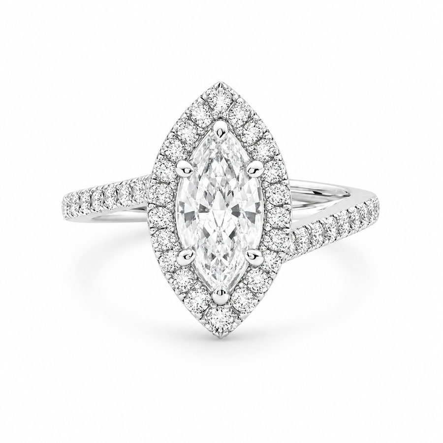Paloma 1.35 Carat Marquise Cut Pave Halo Engagement Ring