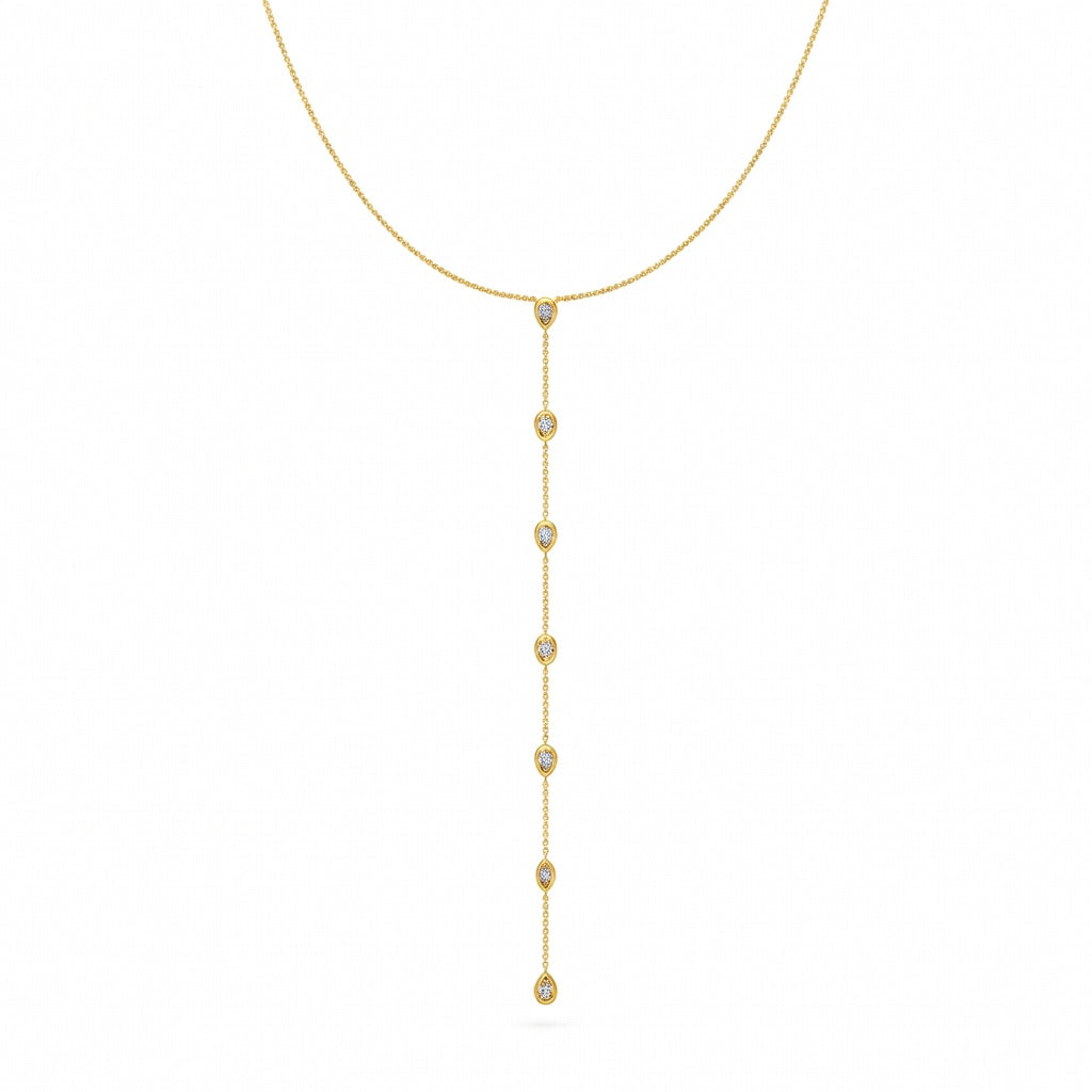 0.8 Ct Pear Oval Marquise Cut Diamond Lariat Necklace VS1 D-F White Gold 14k