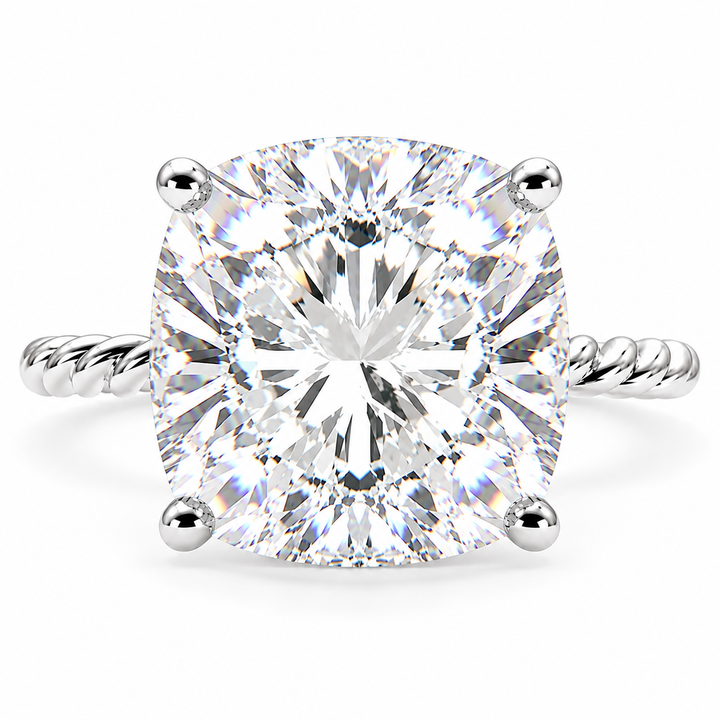 Renata 7 Carat Cushion Cut Solitaire Rope Engagement Ring