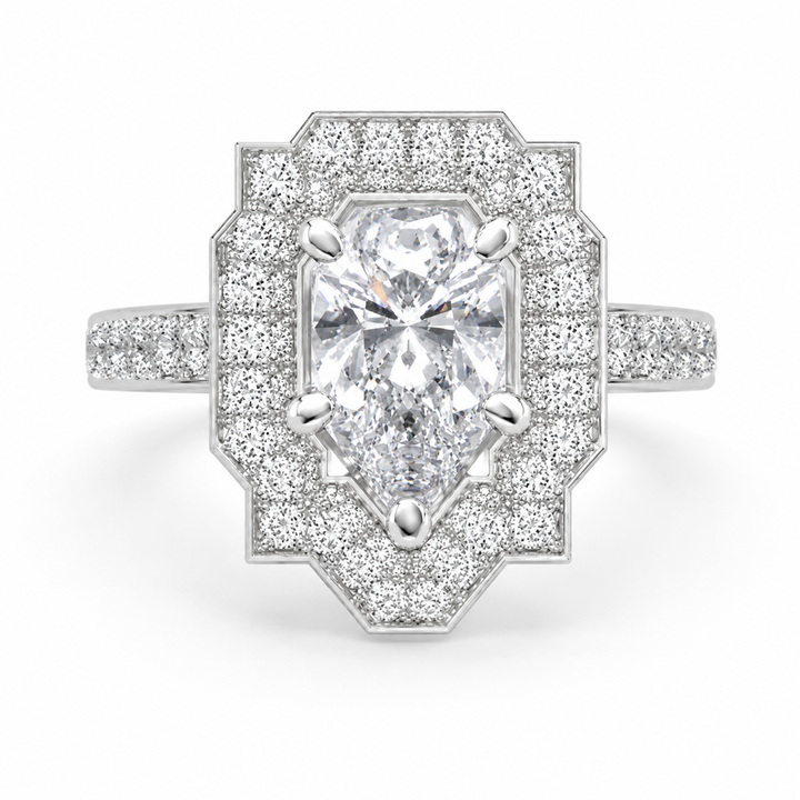 Amalia 2.5 Carat Pear Cut Halo Pave Engagement Ring