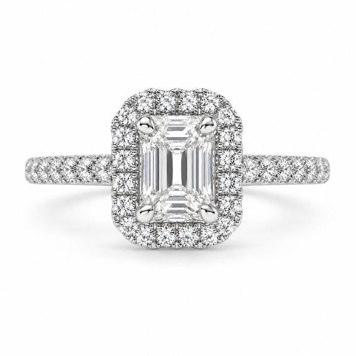 Isadora 1.4 Carat Emerald Cut Halo Pave Engagement Ring