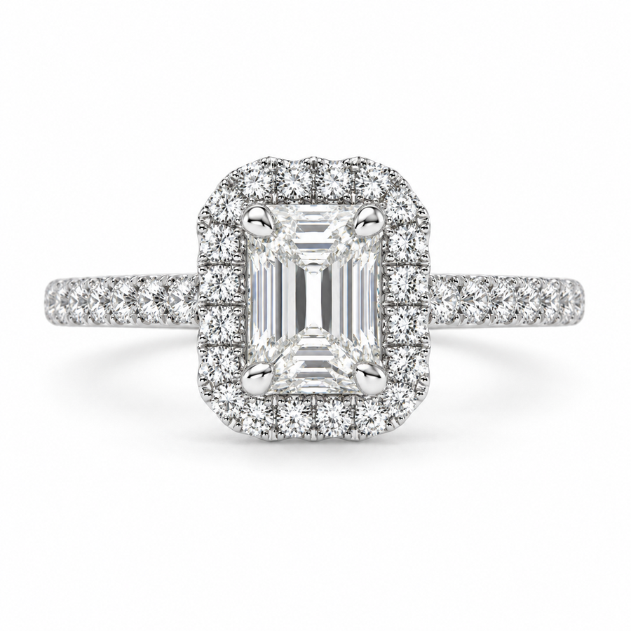 Isadora 1.4 Carat Emerald Cut Halo Pave Engagement Ring