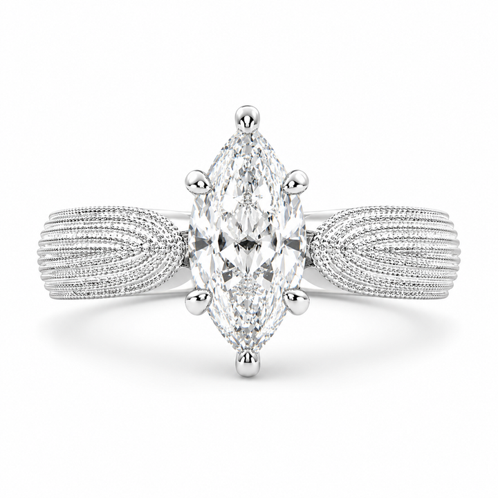 Valentina 2 Carat Marquise Cut Solitaire Tapered Milgrain Engagement Ring