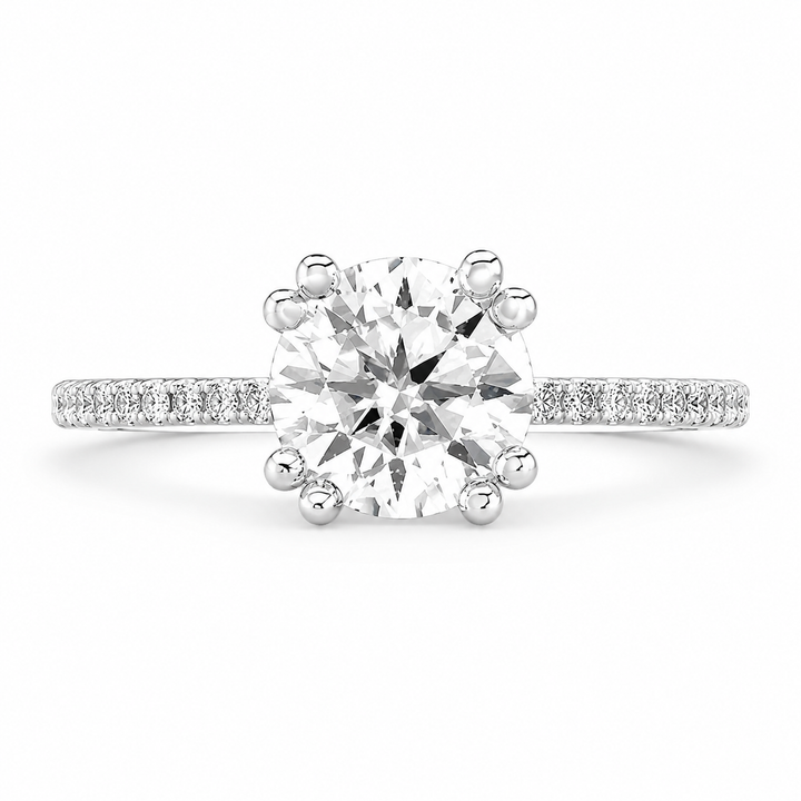 Elena 2.9 ct Lab Grown Round Cut Double Claw Pave Diamond Engagement Ring