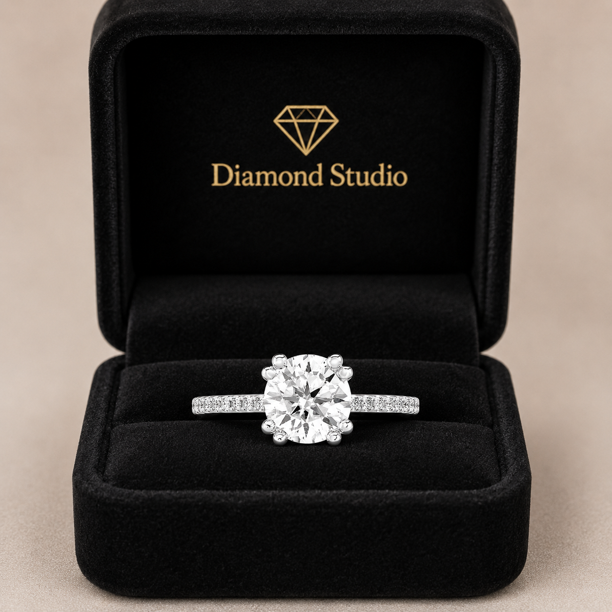 Elena 1.4 ct Lab Grown Round Cut Double Claw Pave Diamond Engagement Ring