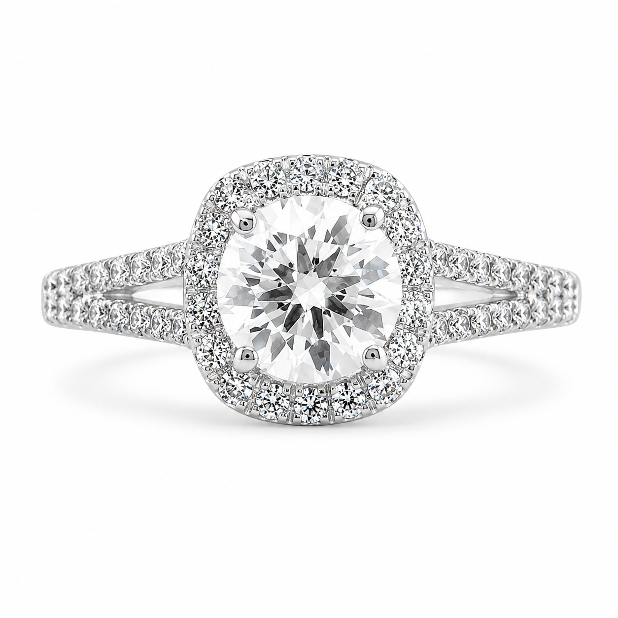 Elise 1.91 ct Lab Grown Cushion Cut Split Shank Pave Diamond Engagement Ring