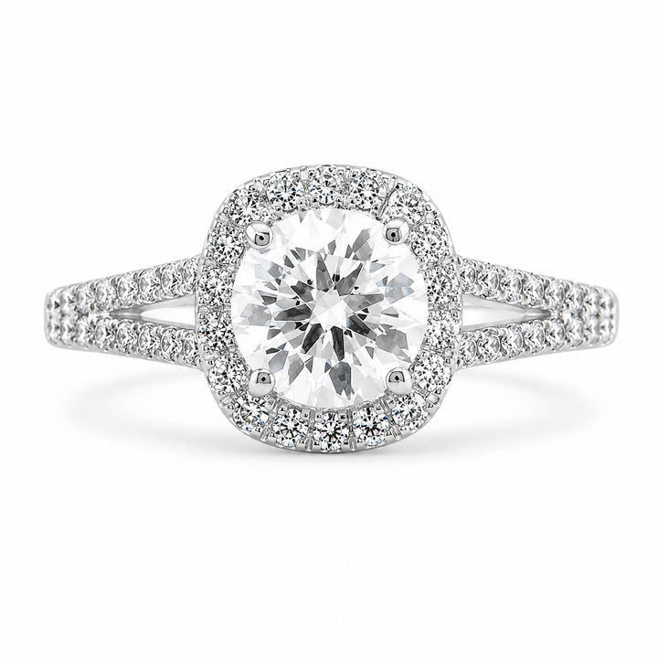 Elise Lab Grown Cushion Cut Split Shank Pave Diamond Engagement Ring