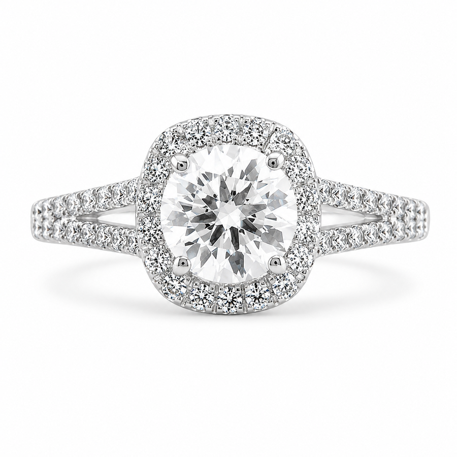 Elise 1.91 ct Lab Grown Cushion Cut Split Shank Pave Diamond Engagement Ring