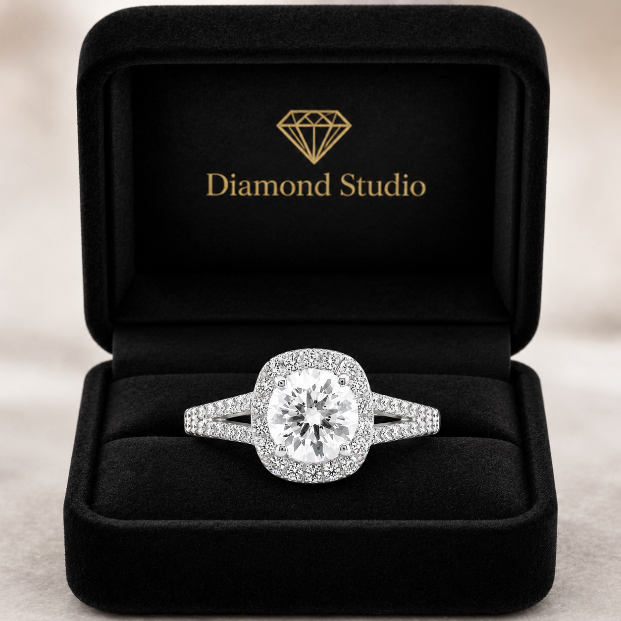 Elise 1.91 ct Lab Grown Cushion Cut Split Shank Pave Diamond Engagement Ring