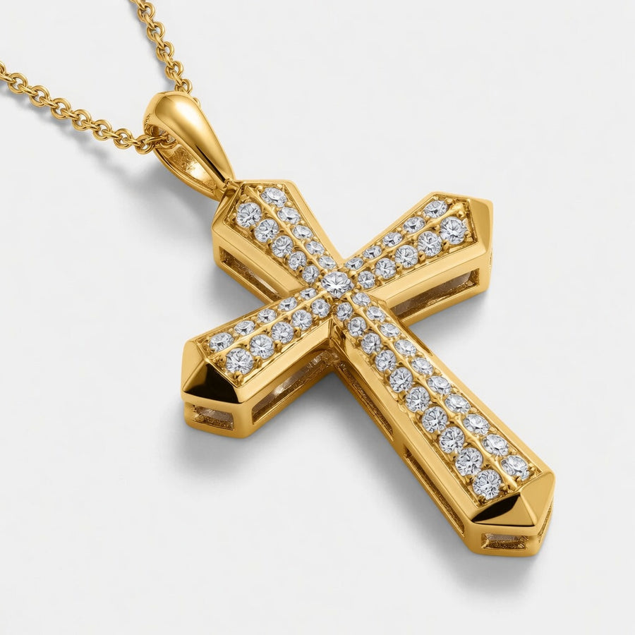 1.00 CTW Round Lab-Grown Diamond Double Row Cross Pendant (D–F / VS1–VS2, IGI Certified)