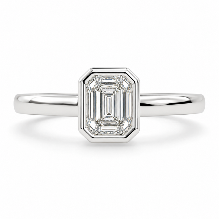 Xenia 1.15 Carat Emerald Cut Halo Pave Solitaire Engagement Ring