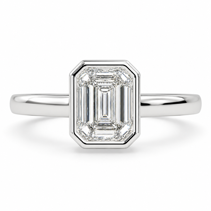 Xenia 2.15 Carat Emerald Cut Halo Pave Solitaire Engagement Ring