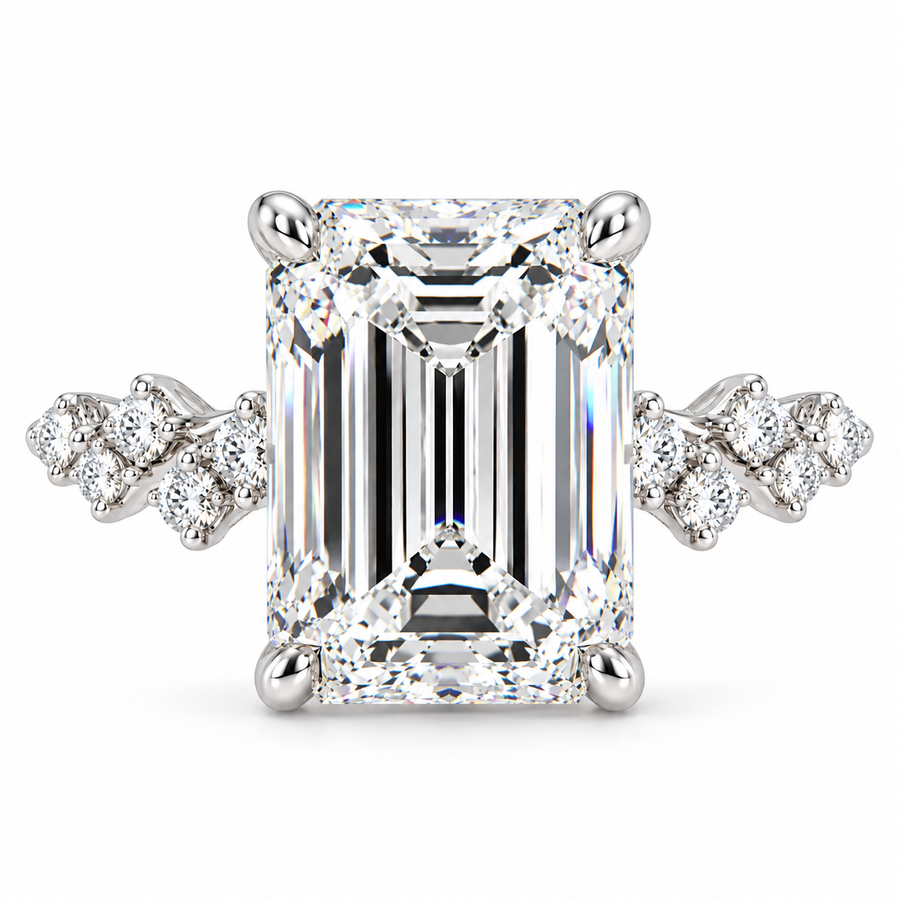 5 CT Emerald Cut Lab-Grown Diamond Engagement Ring, D–F Color, VS1–VS2 Clarity, IGI Certified, 14K White Gold