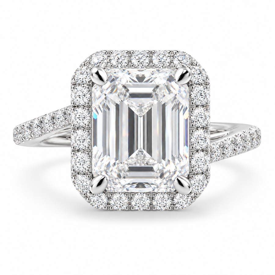 Paloma 5.35 Carat Emerald Cut Pave Halo Engagement Ring