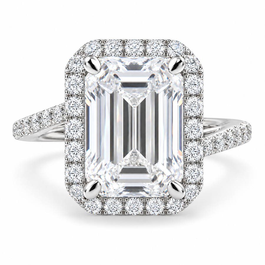 Paloma 6.35 Carat Emerald Cut Pave Halo Engagement Ring