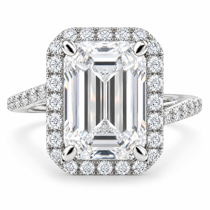 Paloma 7.35 Carat Emerald Cut Pave Halo Engagement Ring