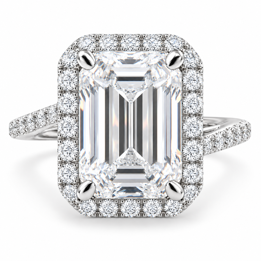 Paloma 7.35 Carat Emerald Cut Pave Halo Engagement Ring