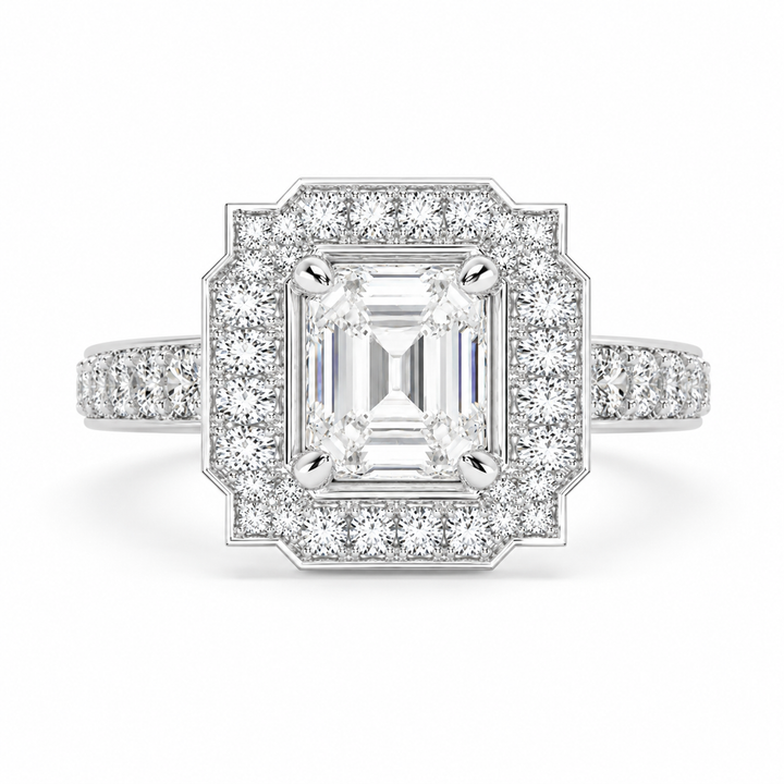 Amalia 3.5 Carat Emerald Cut Halo Pave Engagement Ring