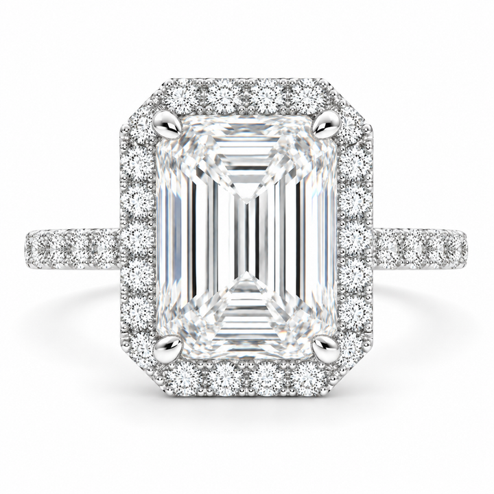 Bianca 5.5 Carat Emerald Cut Halo Pave Engagement Ring