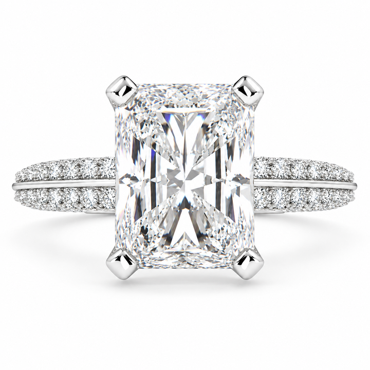5 CT Daria Radiant Cut Lab-Grown Diamond Pavé 4-Prong Engagement Ring in 14K White Gold