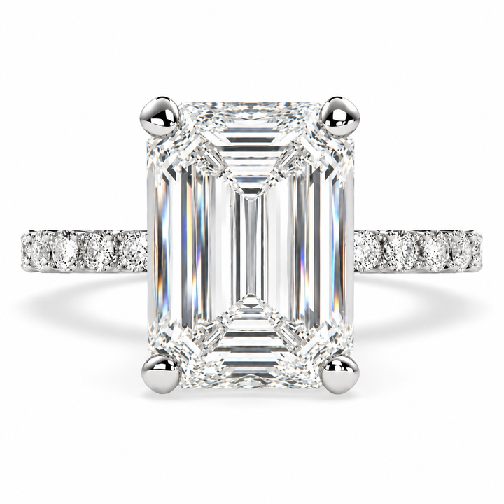 Lavinia 6.35 Carat Emerald Cut Side Stone 4 Prong Engagement Ring