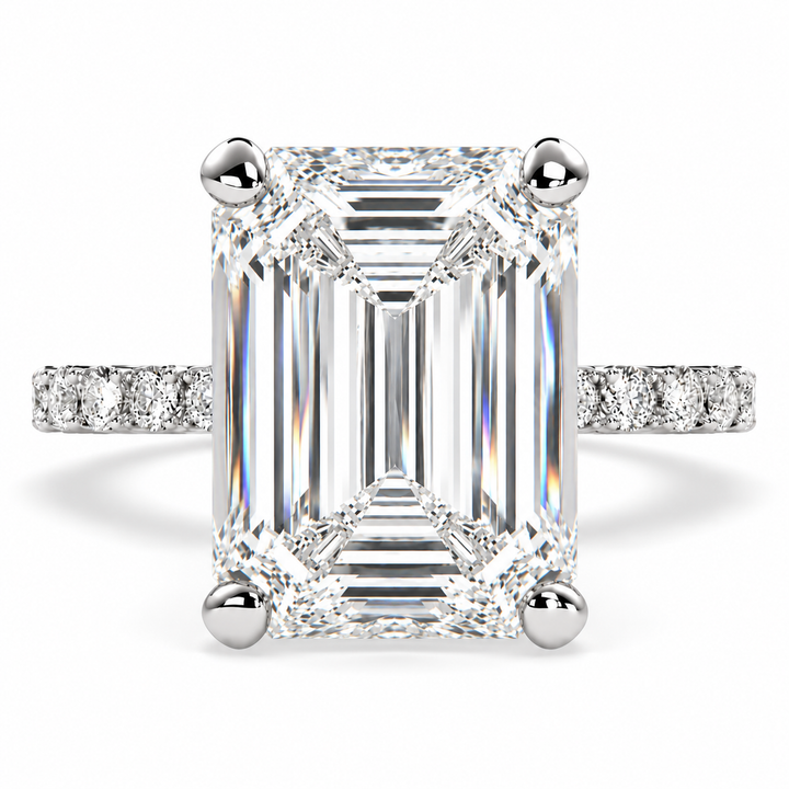 Lavinia 7.35 Carat Emerald Cut Side Stone 4 Prong Engagement Ring