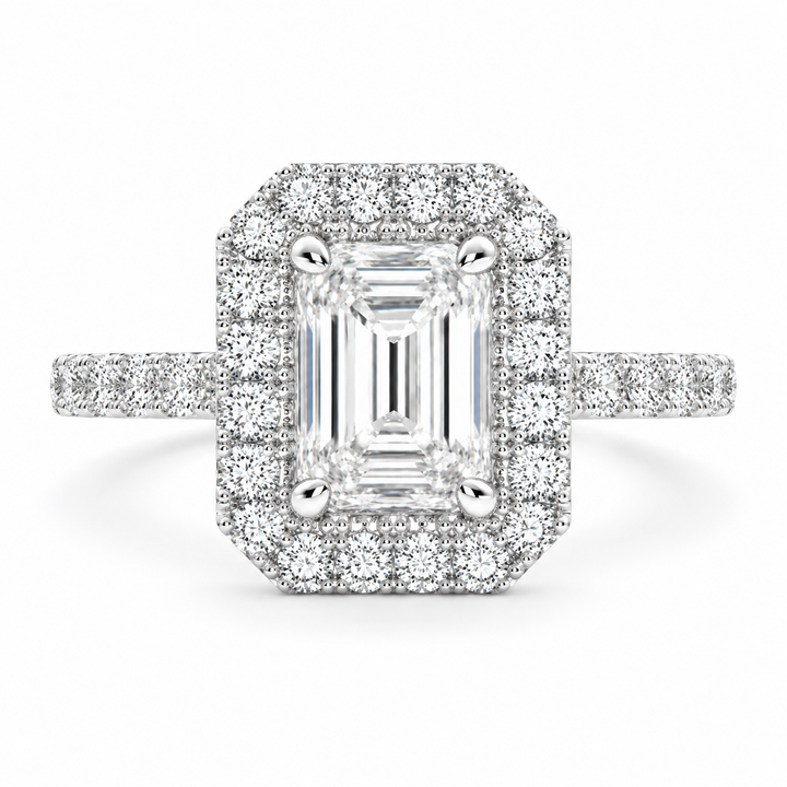 Bianca 1.5 Carat Emerald Cut Halo Pave Engagement Ring