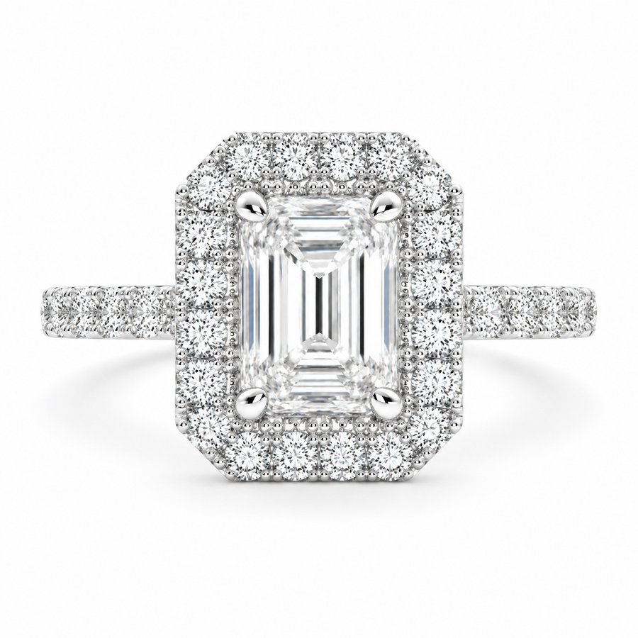 Bianca 1.5 Carat Emerald Cut Halo Pave Engagement Ring