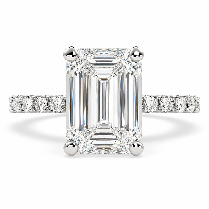Lavinia 5.35 Carat Emerald Cut Side Stone 4 Prong Engagement Ring