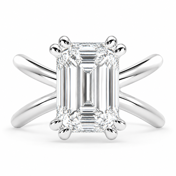 Tatiana 6 Carat Emerald Cut Solitaire Split Shank Engagement Ring