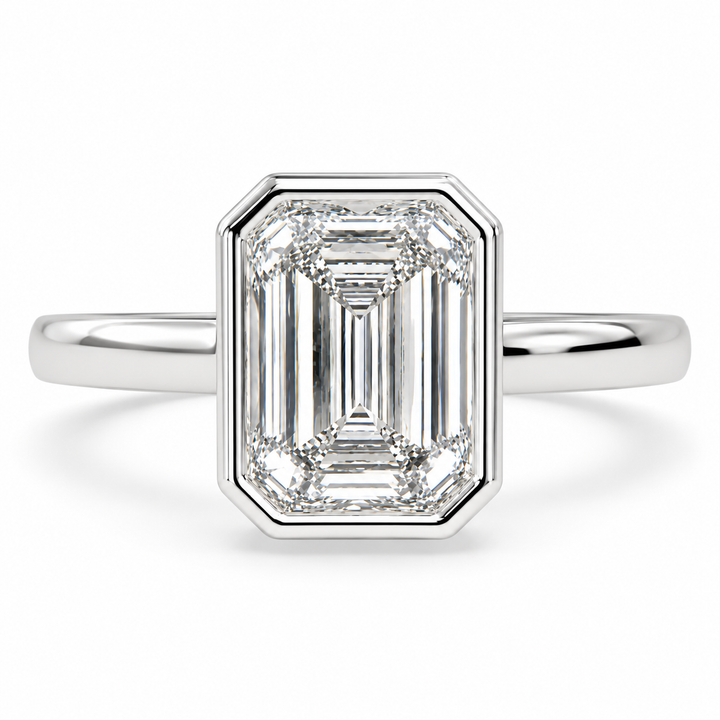 Xenia 3.15 Carat Emerald Cut Halo Pave Solitaire Engagement Ring