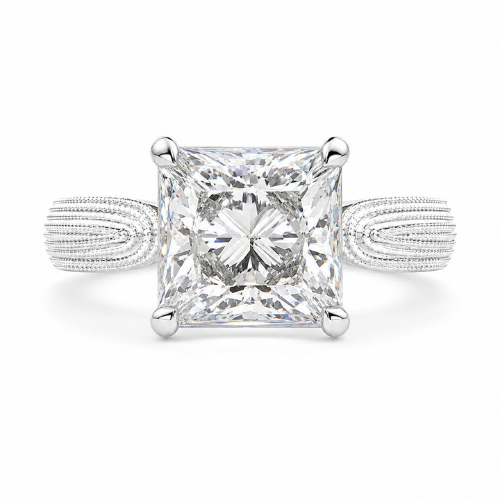 Valentina 2 Carat Princess Cut Solitaire Tapered Milgrain Engagement Ring