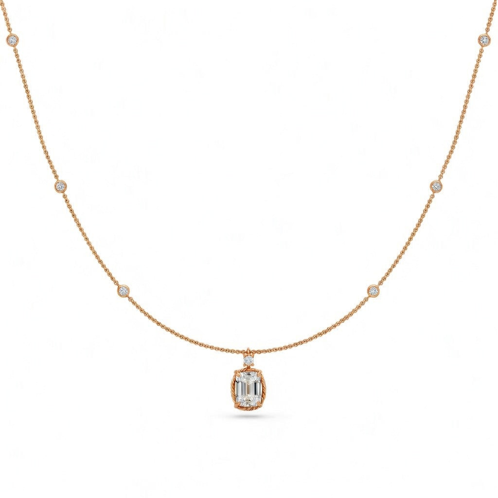 1.23 Ct Emerald Round Cut Diamond Pendant Necklace VS1 D-F White Gold 14k