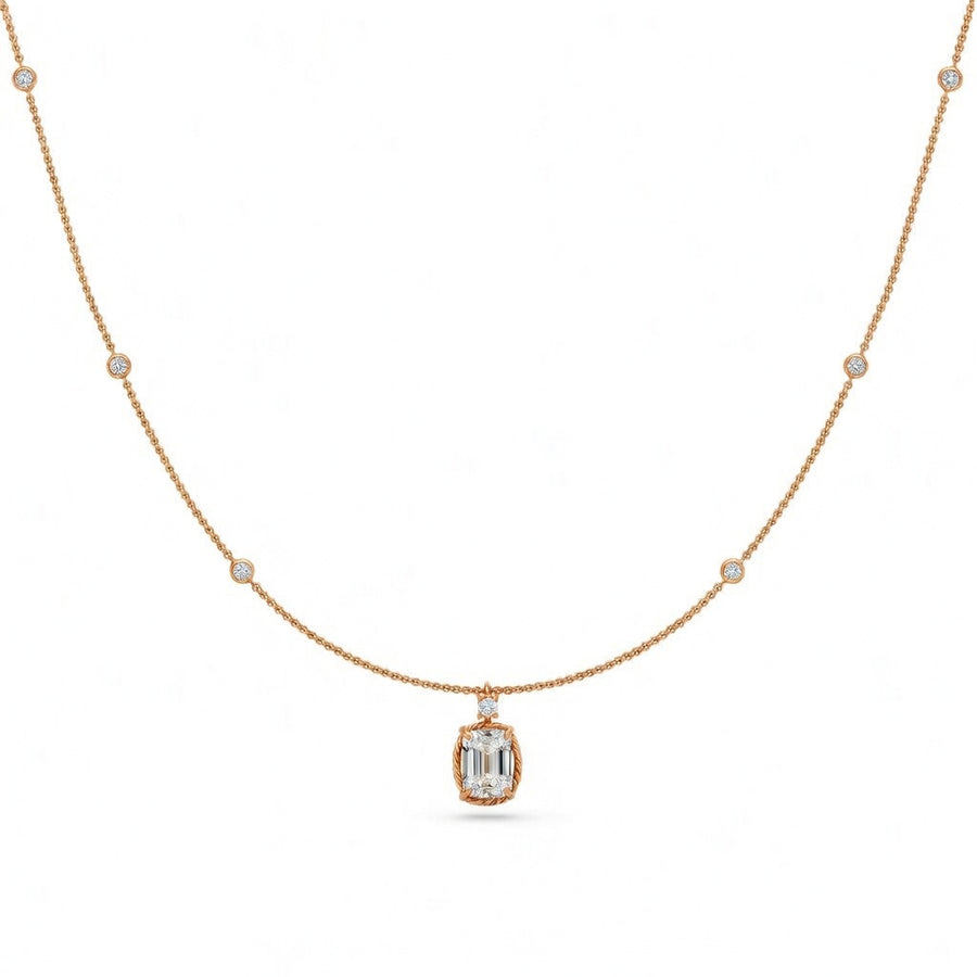 1.23 Ct Emerald Round Cut Diamond Pendant Necklace VS1 D-F White Gold 14k