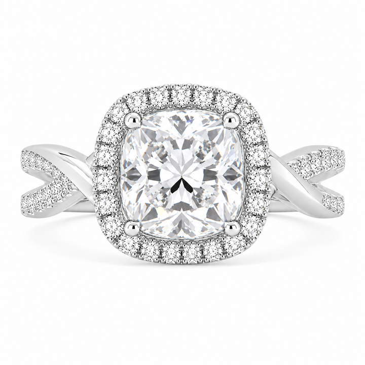 Celestina 5.35 Carat Cushion Cut Halo Pave Split Shank Engagement Ring