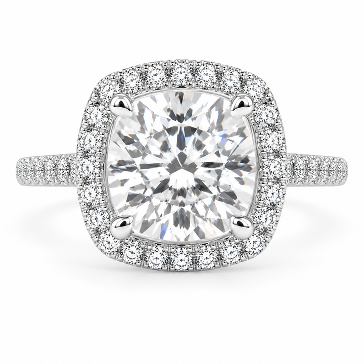 Isadora 5.4 Carat Cushion Cut Halo Pave Engagement Ring