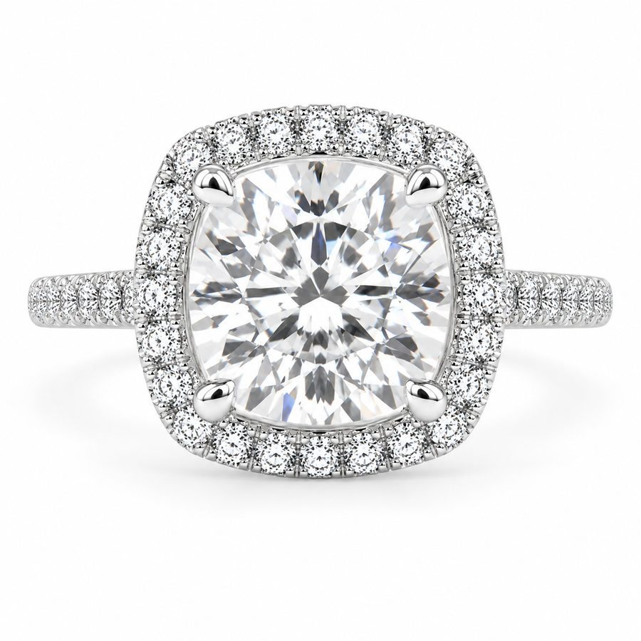 Isadora 5.4 Carat Cushion Cut Halo Pave Engagement Ring